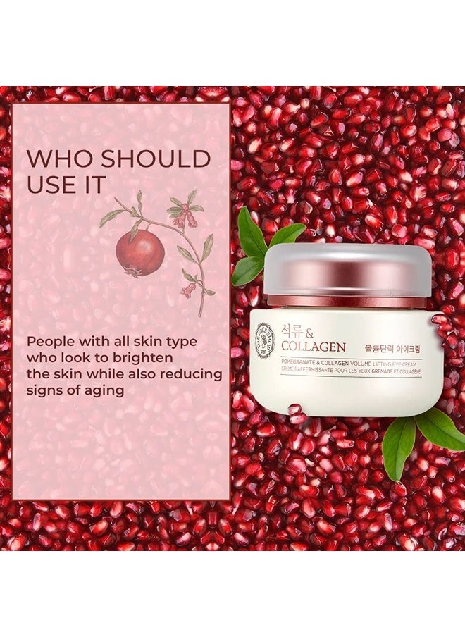 The Face Shop Pomegranate & Collagen Volume Lifting Eye Cream | Ultra-Light Eye Cream for Eye Skin Lifting, Firming & Brightening | Reduce Dark Circles | Deep Hydrating Under Eye Area, 1.69 Fl Oz