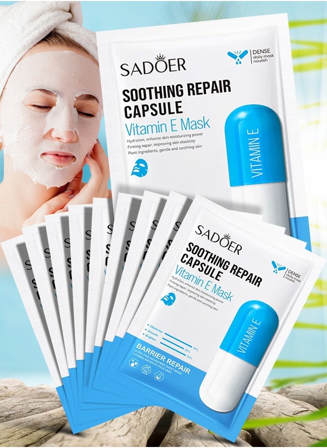 10 Pcs Soothing Repair Capsule Vitamin E Mask Set Hydration Moisturizing Repair Whitening Freckle Smooth Skin Facial Mask Brighten Skin Care Sheet Face Mask for Women and Men Water Fit Face Skin