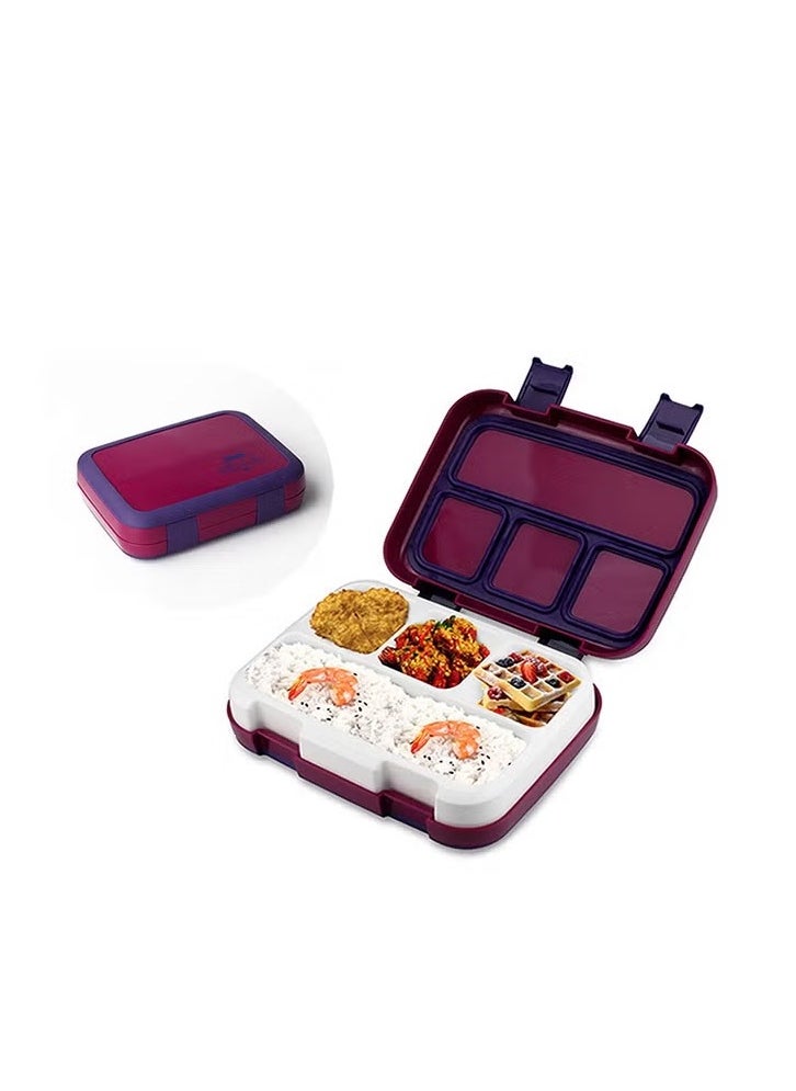 Portable And Waterproof  Eco-Friendly Bento PP Lunch Box With 4 Compartments 1200 Ml Purple