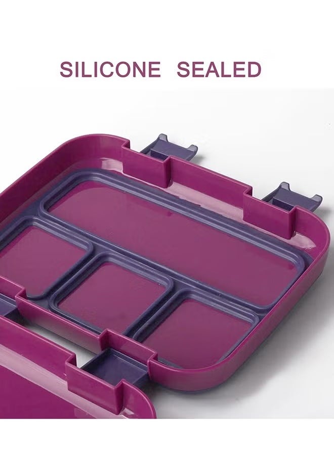 Portable And Waterproof  Eco-Friendly Bento PP Lunch Box With 4 Compartments 1200 Ml Purple