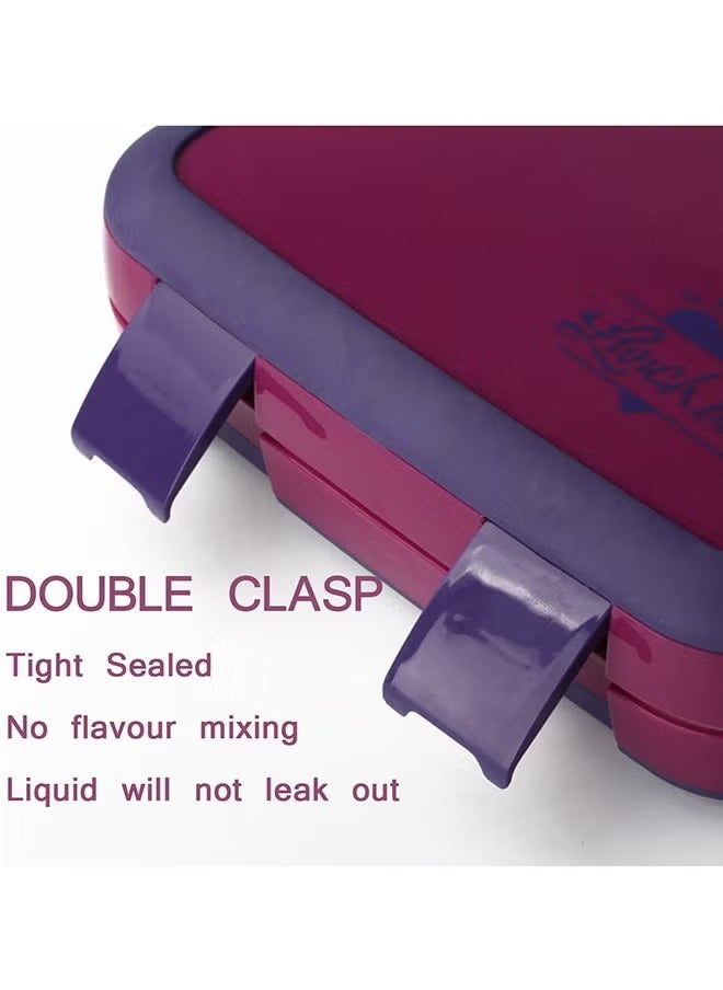 Portable And Waterproof  Eco-Friendly Bento PP Lunch Box With 4 Compartments 1200 Ml Purple