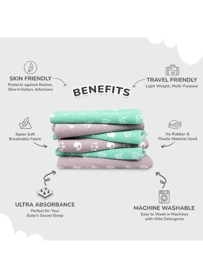 R for Rabbit Dry Nap Waterproof Quick Dry Anti-Piling Fleece Extra Absorbent Washable & Reusable Dry Sheet for Baby | Infant Bed Pad | Kids Bed Mattress Protector (Size-M, Green-Grey, Pack of 2 Combo)