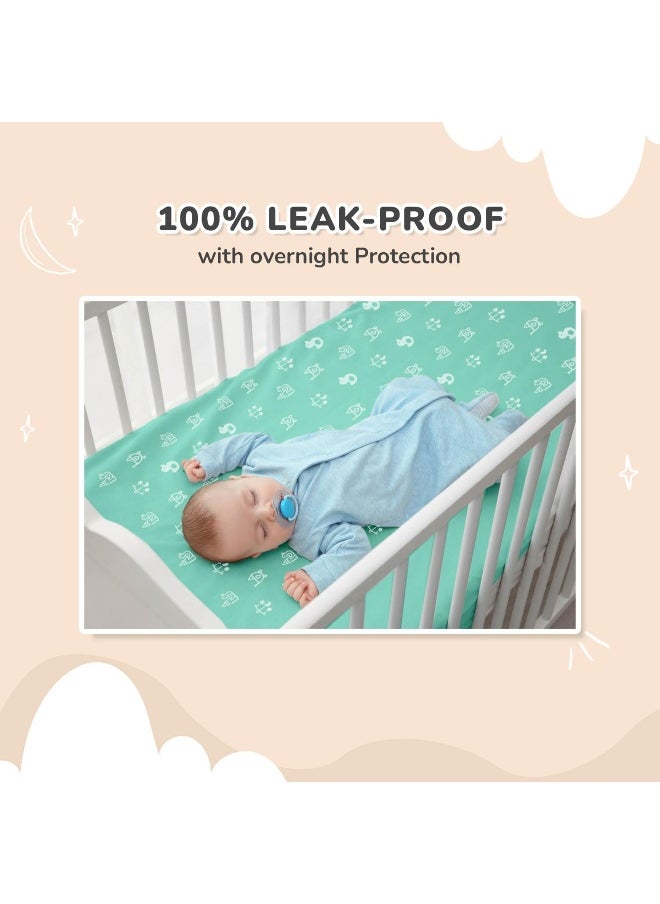 R for Rabbit Dry Nap Waterproof Quick Dry Anti-Piling Fleece Extra Absorbent Washable & Reusable Dry Sheet for Baby | Infant Bed Pad | Kids Bed Mattress Protector (Size-M, Green-Grey, Pack of 2 Combo)