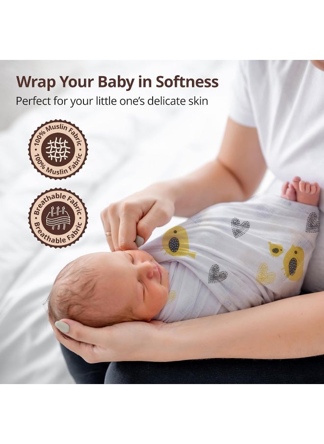 Luv Lap Cotton Muslin Birds Print Baby Swaddles - 0+ Month