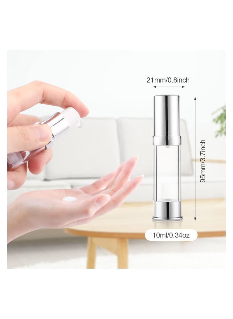 Plastic Airless Pump Bottle, Refillable Lotion Containers, 8 Pack 10ml/0.34oz Mini Spray Bottle, Empty Pump Press Vacuum Dispenser, for Travel Foundation Essence Gel Emulsion Toiletries Sample