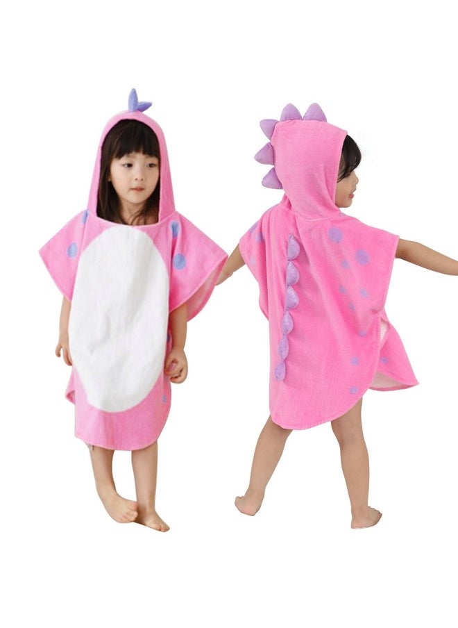 MICHLEY Cotton Baby Bath Towel with Hood Animal Pattern Poncho Towels for 0-4 Years, Pink Dinosaur