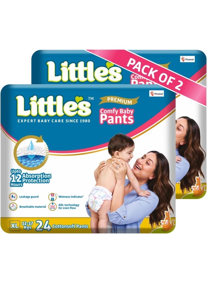 Little's Baby Diapers XL Size (Extra Large) Pants Style | 12-17 kg | 48 Count - Pack of 2 | CottonSoft Baby Diaper with Leakage Guard, Wetness Indicator & 12 Hours Absorption