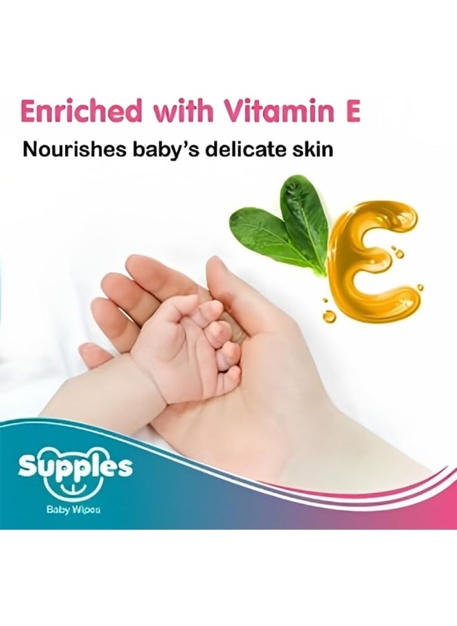 Supples Baby Wet Wipes with Aloe Vera and Vitamin E, 72 Pieces, White (Pack of 6)
