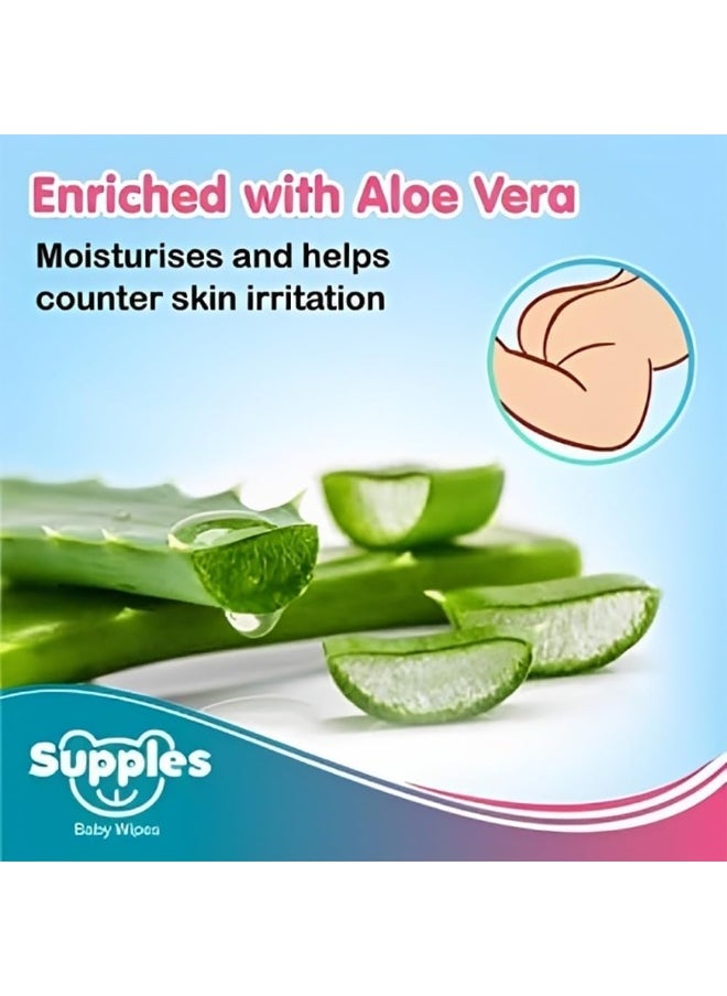 Supples Baby Wet Wipes with Aloe Vera and Vitamin E, 72 Pieces, White (Pack of 6)