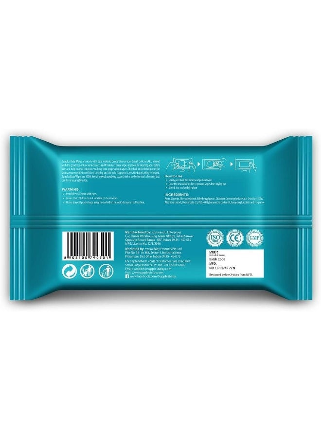 Supples Baby Wet Wipes with Aloe Vera and Vitamin E, 72 Pieces, White (Pack of 6)