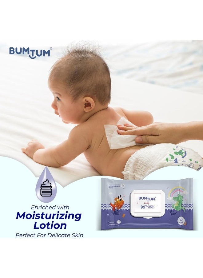 Bumtum Baby Gentle 99% Pure Water Soft Moisturizing Wet Wipes with Lid