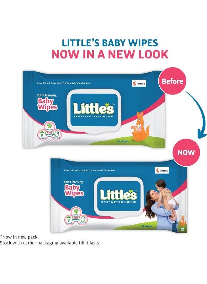 Little's Soft Cleansing Baby Wipes Lid, 80 Wipes (Pack of 6)