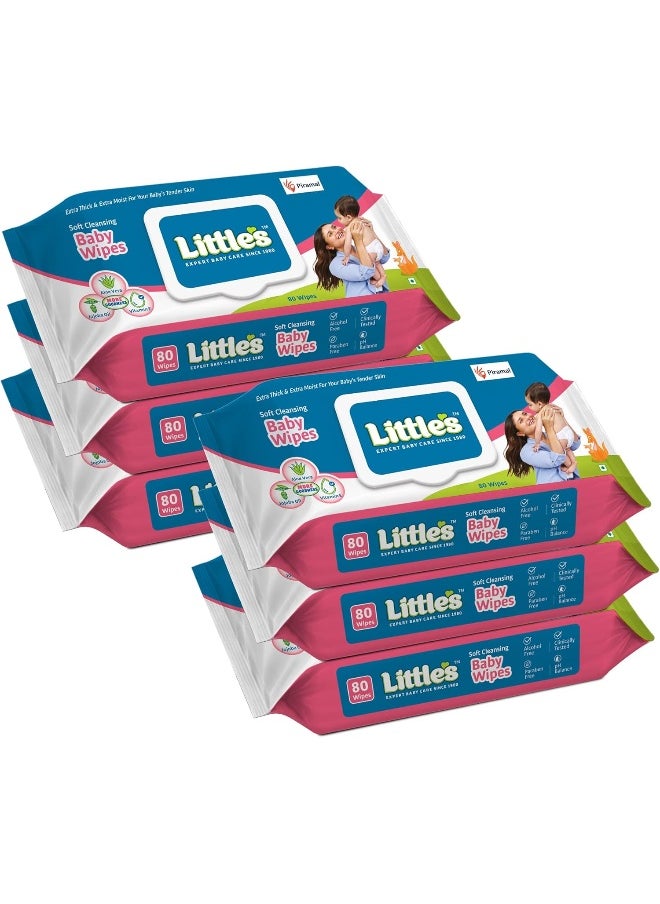 Little's Soft Cleansing Baby Wipes Lid, 80 Wipes (Pack of 6)