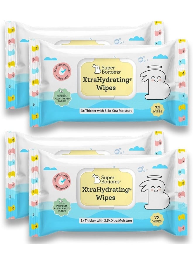 SuperBottoms XtraHydrating™ Wipes - XtraThick™ with Xtra Moisture | Doctor Tested Best Wipes (Unscented) | 3.5x Moisture Vs. Ordinary wipes | 72 Wipes - Pack of 4, 288 pcs | Best baby wipes for newborns