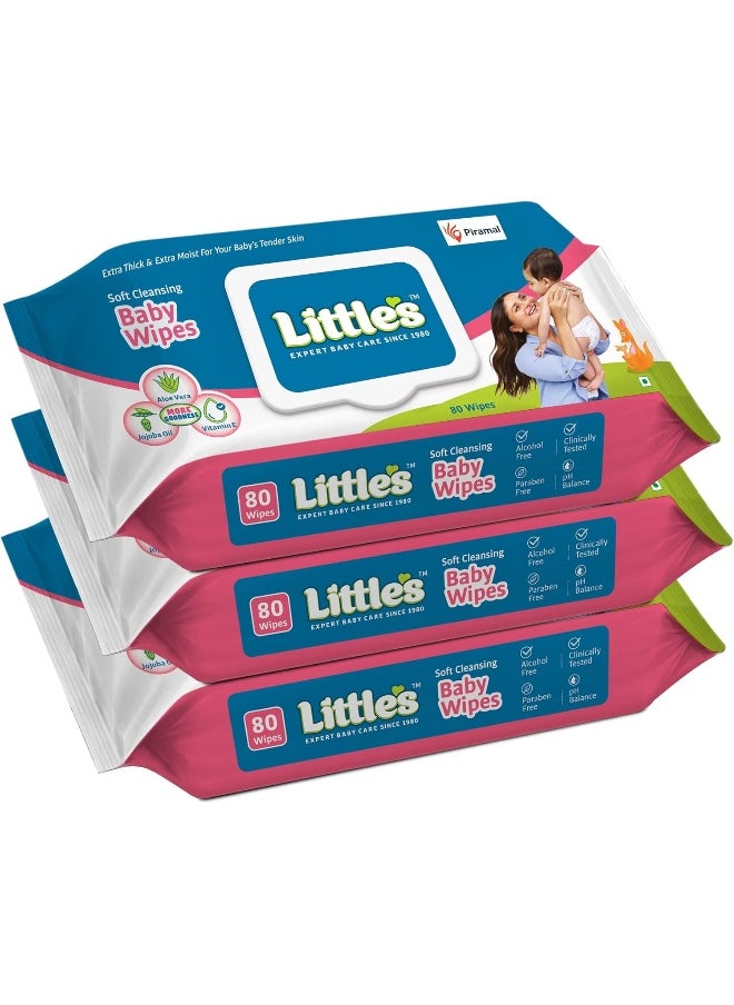 Little's Soft Cleansing Baby Wipes with Lid  Pack of 3 - 240 Wipes