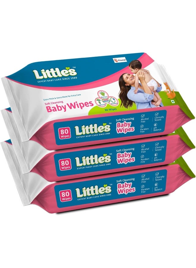 Little's Soft Cleansing Baby Wipes (Pack of 3, 80 Wipes)