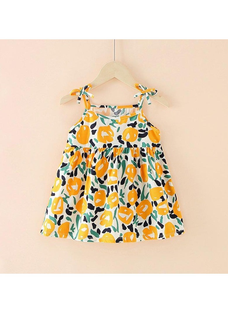 Girls Ins Style Princess Summer Collection Floral Print Strap Dress