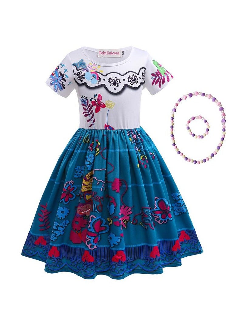 Children's Role Play Cosplay Costume Dress DJS52 Short sleeve skirt + bracelet necklace Blue/White