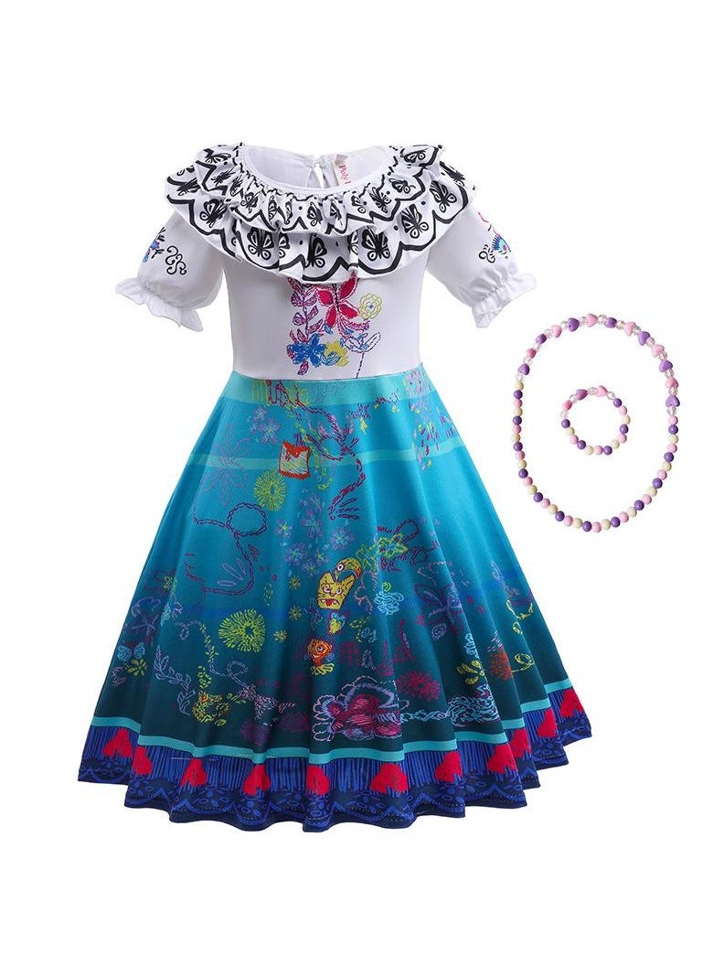 Children's Role Play Cosplay Costume Dress DJS55 skirt + Bracelet necklace Blue/White