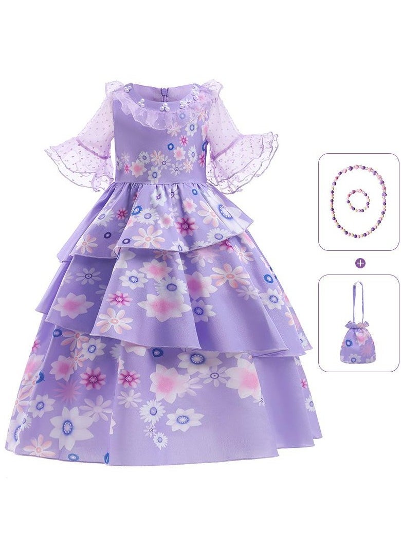 Children's Role Play Cosplay Costume Dress DJS54 dress + Bag + bracelet necklace Purple/White