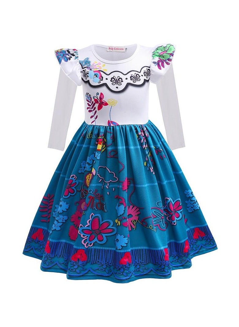Children's Role Play Cosplay Costume Dress DJS52 long-sleeved dress Blue/White