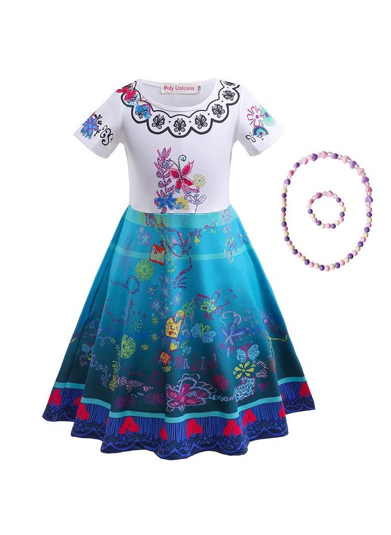 Children's Role Play Cosplay Costume Dress DJS56 skirt + bracelet necklace Blue/White
