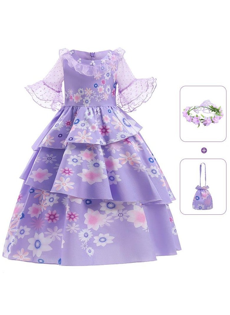 Children's Role Play Cosplay Costume Dress DJS54 dress + garland + bag Purple/White