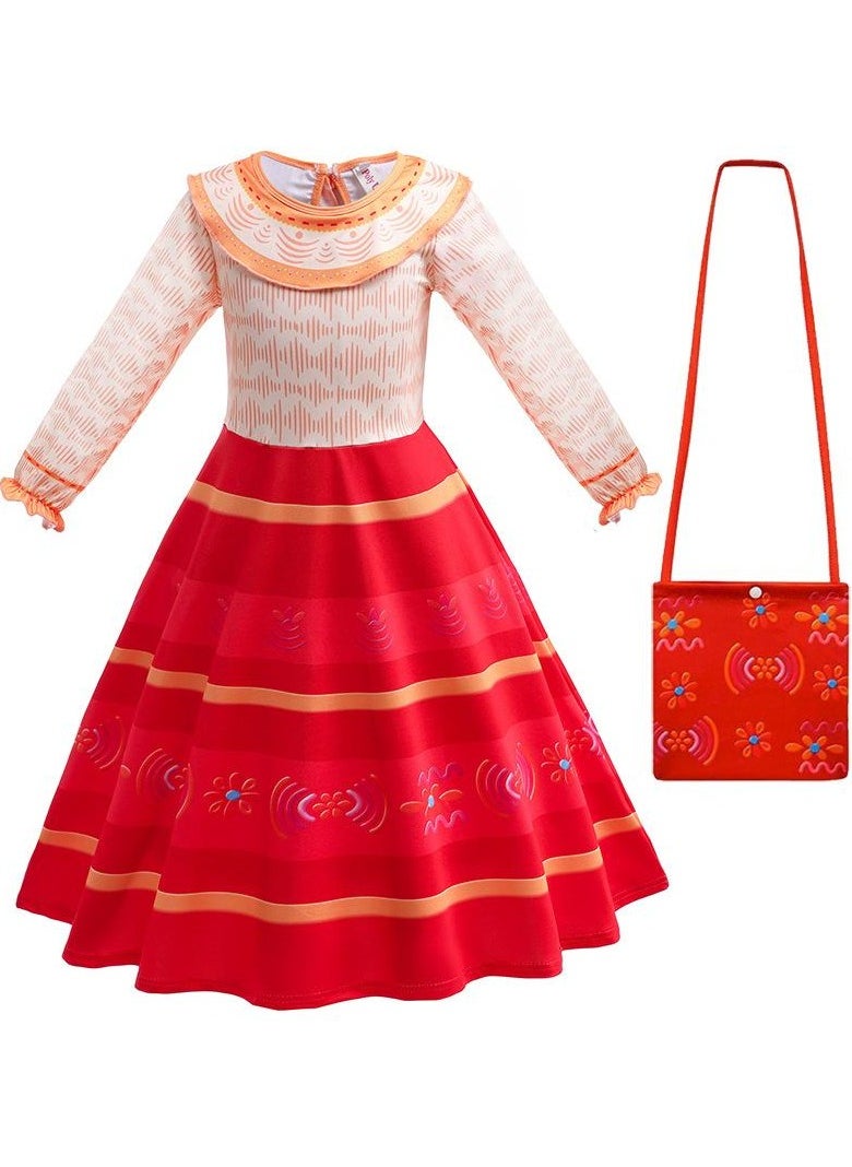 Children's Role Play Cosplay Costume Dress DJS51 flared long sleeve skirt + Bag Red/White