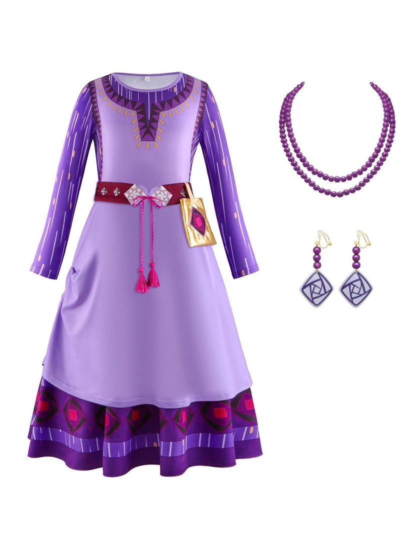 Asha  Long Sleeve Party Gown Princess Dress Asha dress + Double layer necklace + earrings Purple