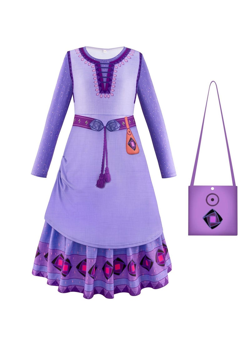 Asha  Long Sleeve Party Gown Princess Dress Asha skirt (two-tier hem + fixed belt and pouch) + purple bag Purple