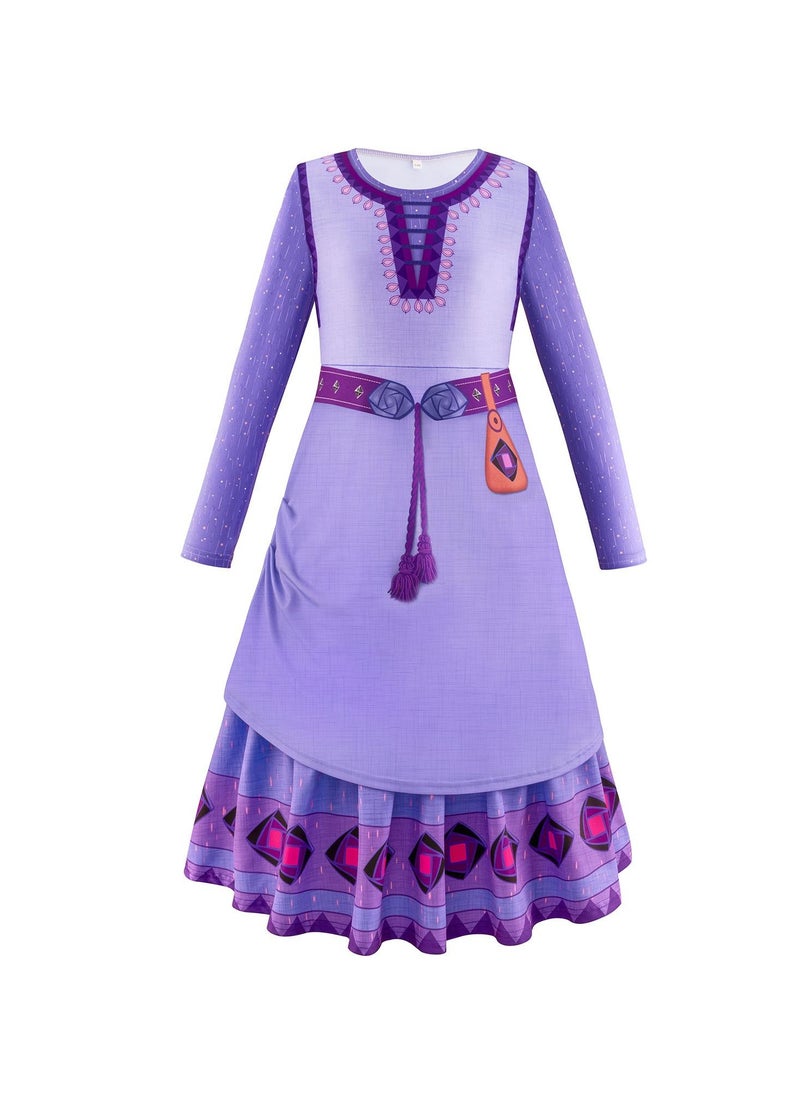 Asha  Long Sleeve Party Gown Princess Dress Asha Single Dress (double hem + fixed belt and bag) Purple