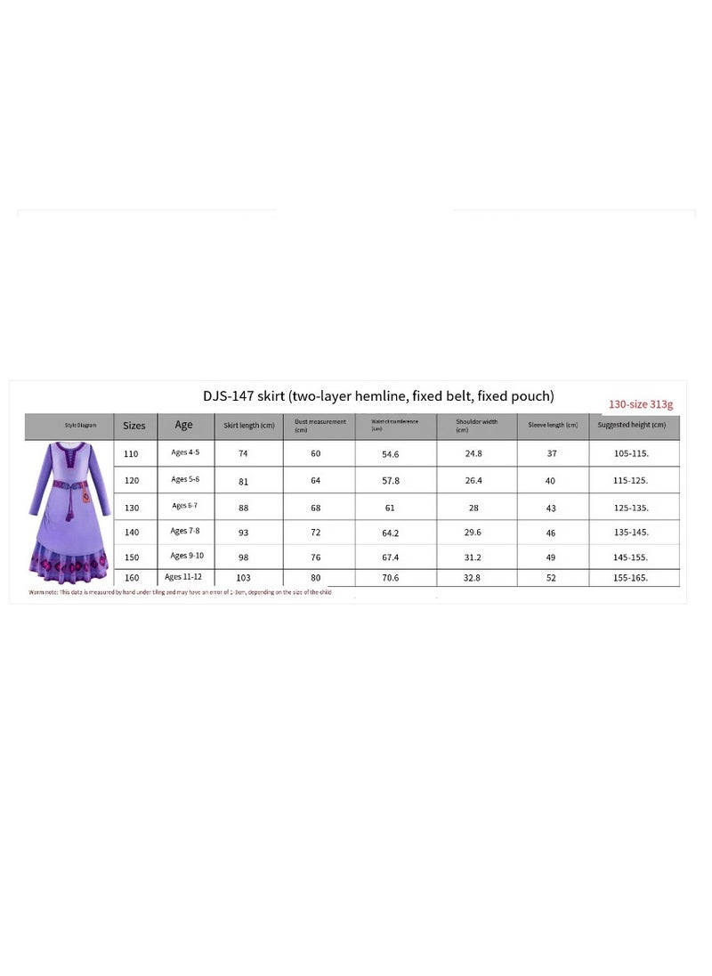 Asha  Long Sleeve Party Gown Princess Dress Asha Single Dress (double hem + fixed belt and bag) Purple