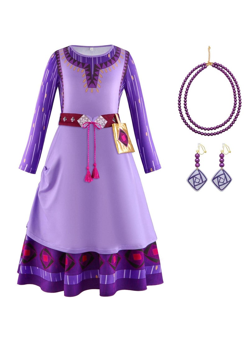 Asha  Long Sleeve Party Gown Princess Dress Asha dress + chain necklace + earrings Purple