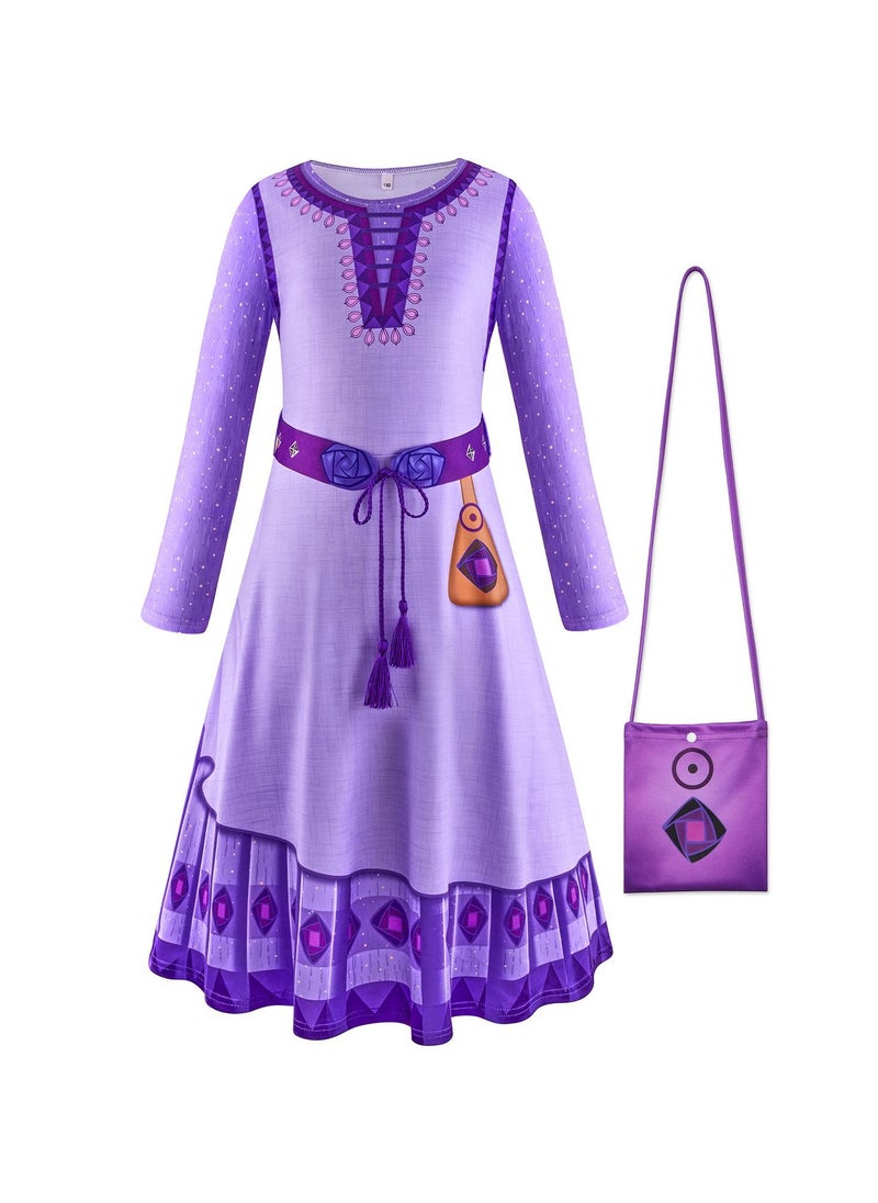 Asha  Long Sleeve Party Gown Princess Dress Asha single skirt (fake two: skirt single-layer hem 1 layer, activity belt + fixed small bag) + bag Purple