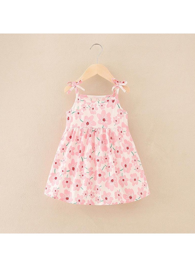 Girls Ins Style Princess Summer Collection Floral Print Strap Dress