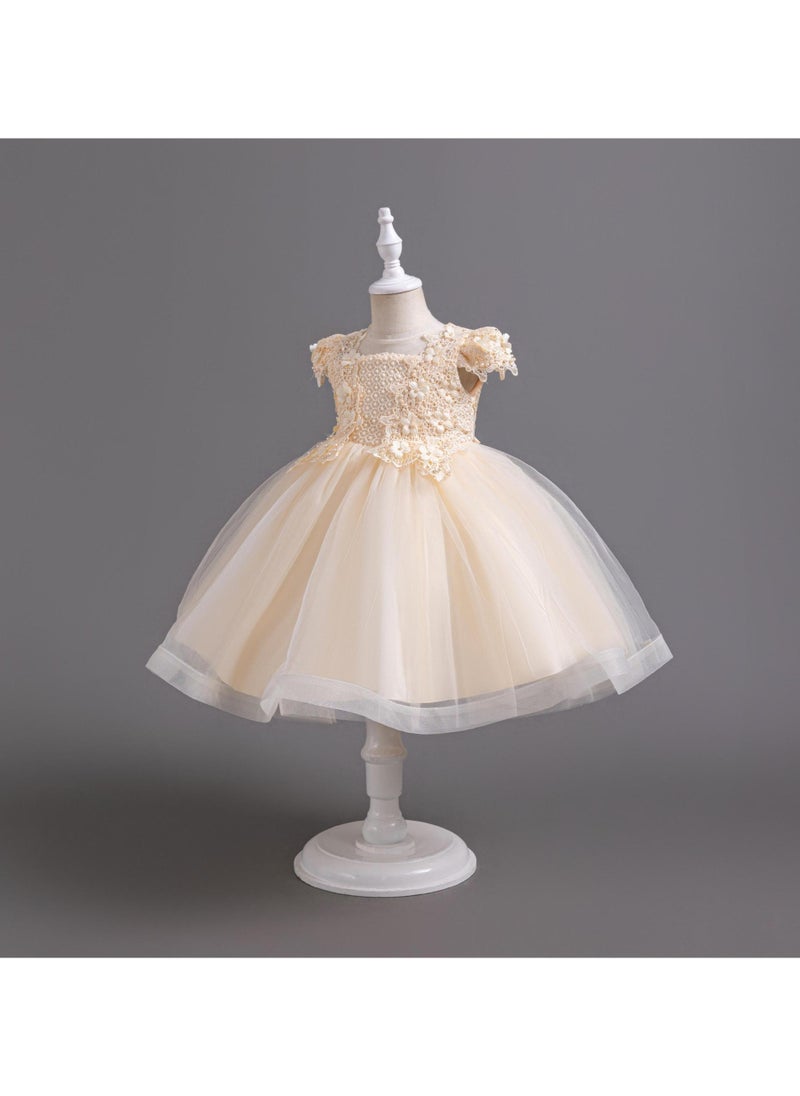 Summer Birthday Gown Pearl Flying Sleeve Children's Dress