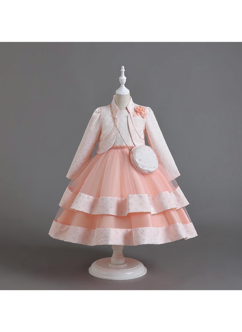 Girls Elegant Long Sleeved Polyester Autumn And Winter Dress