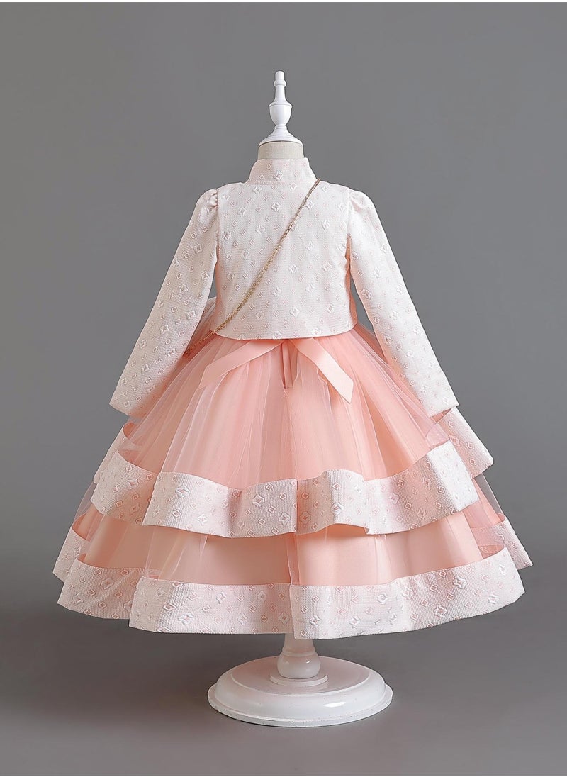Girls Elegant Long Sleeved Polyester Autumn And Winter Dress