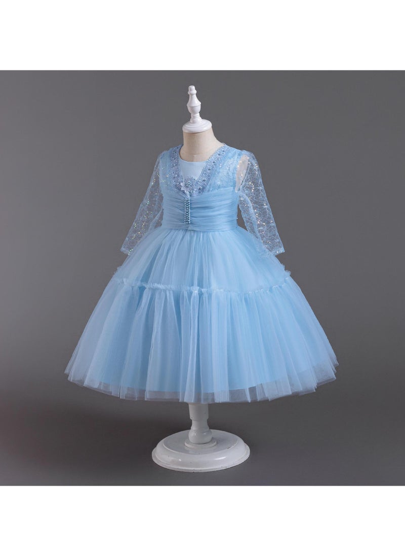 Girl's Elegant Long Sleeved Birthday Performance Dress