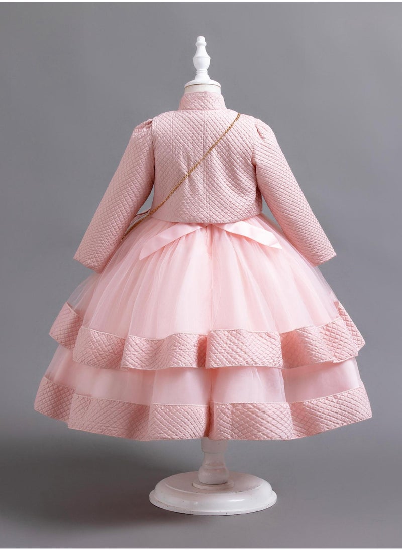 Girls Elegant Long Sleeved Polyester Autumn And Winter Dress