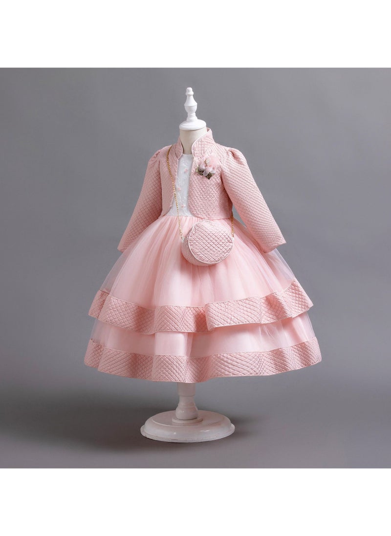 Girls Elegant Long Sleeved Polyester Autumn And Winter Dress