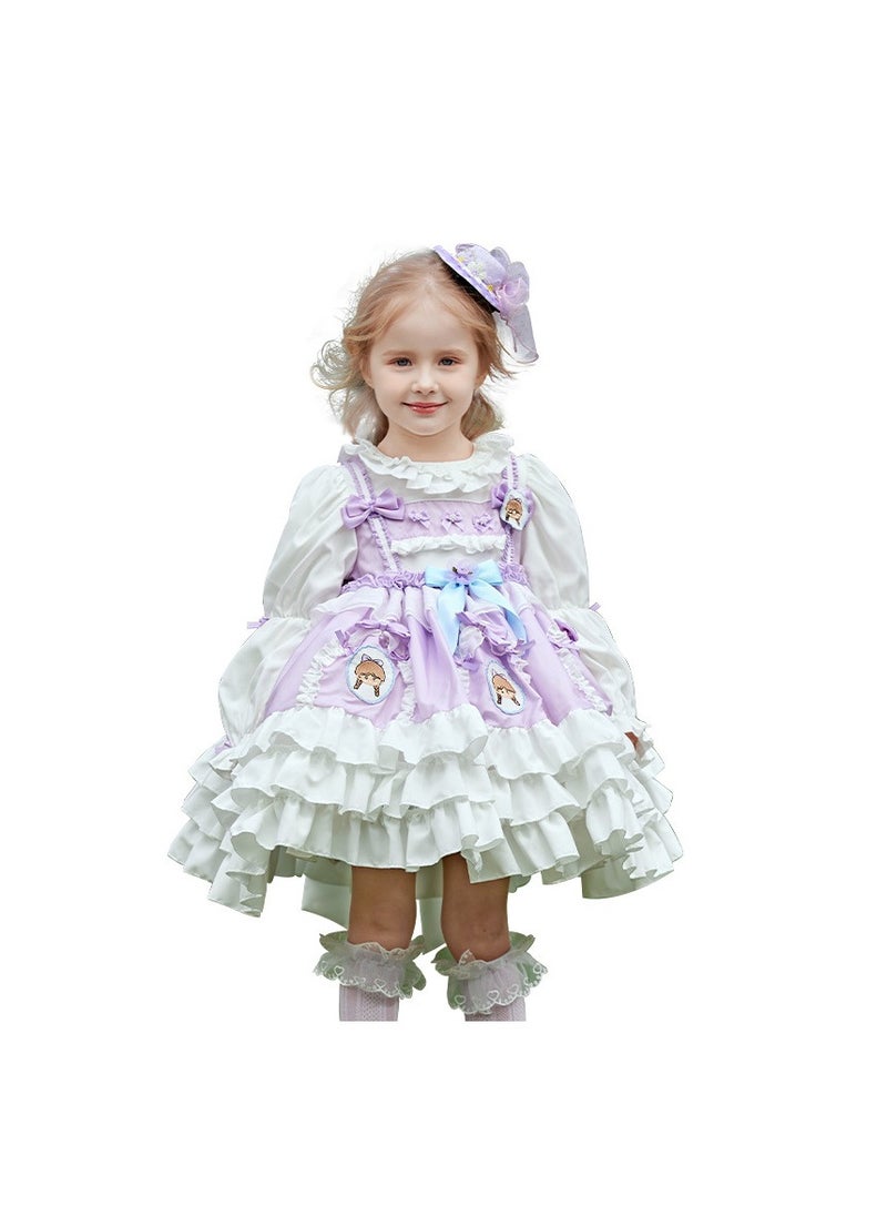 Girl's Lolita Fluffy Puff Sleeve Dress Purple/White