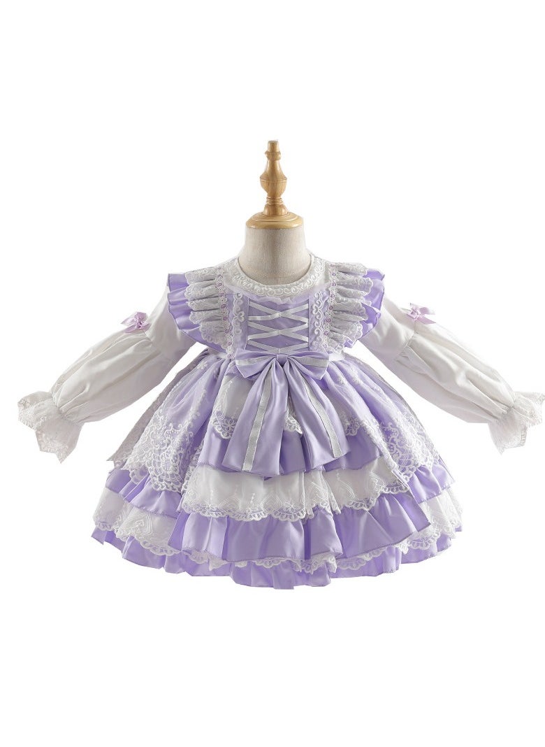 Girl's Lolita Fluffy Long Sleeve Dress Blue/White