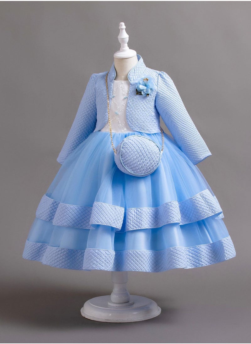 Girls Elegant Long Sleeved Polyester Autumn And Winter Dress