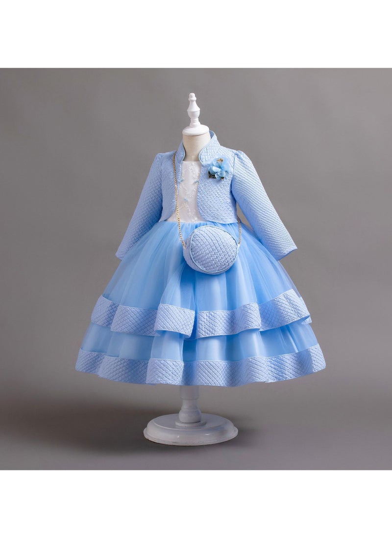 Girls Elegant Long Sleeved Polyester Autumn And Winter Dress