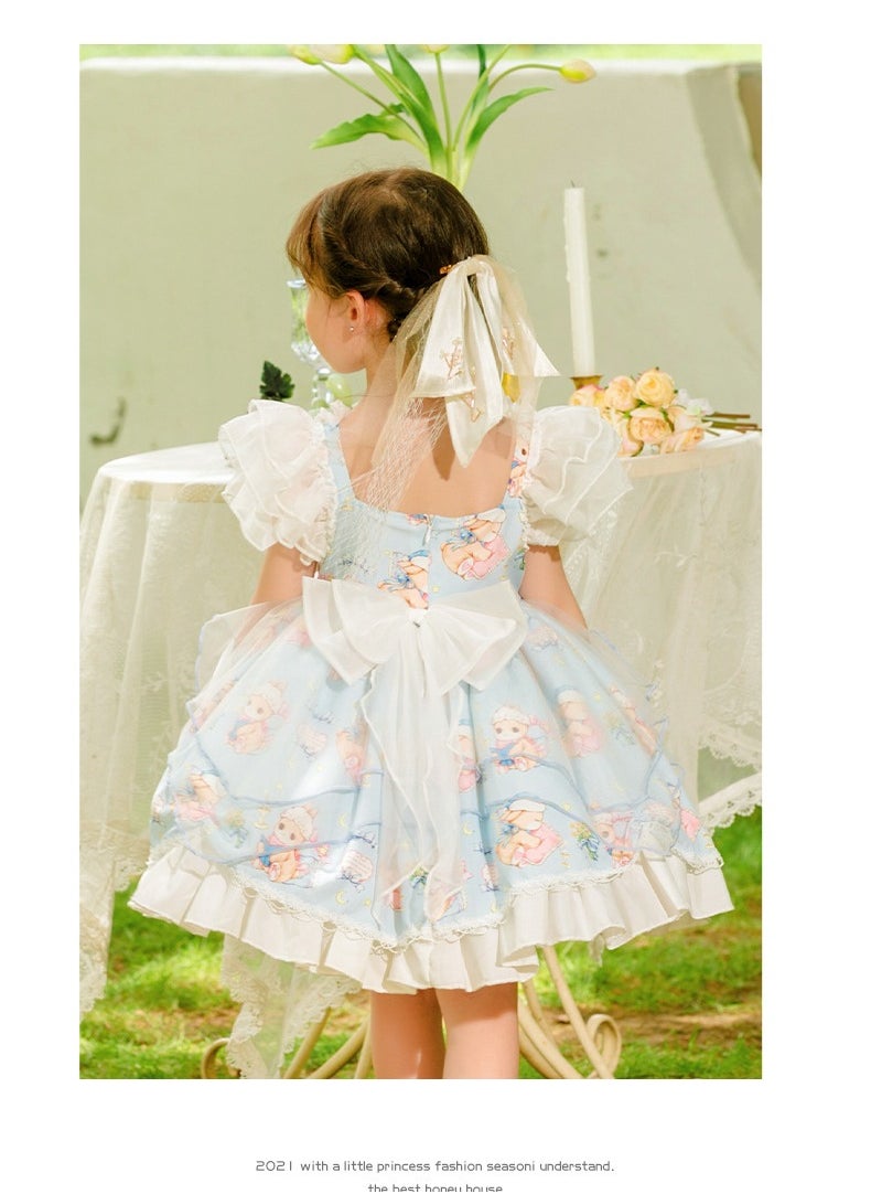 Girl's Cartoon Lolita Fluffy Sleeveless Dress Blue/White/Pink