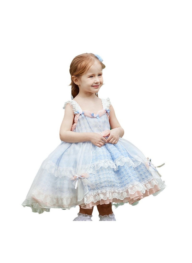 Girl's  Lolita Fluffy Sleeveless Tank Top And Camisole Dress Blue/White/Pink
