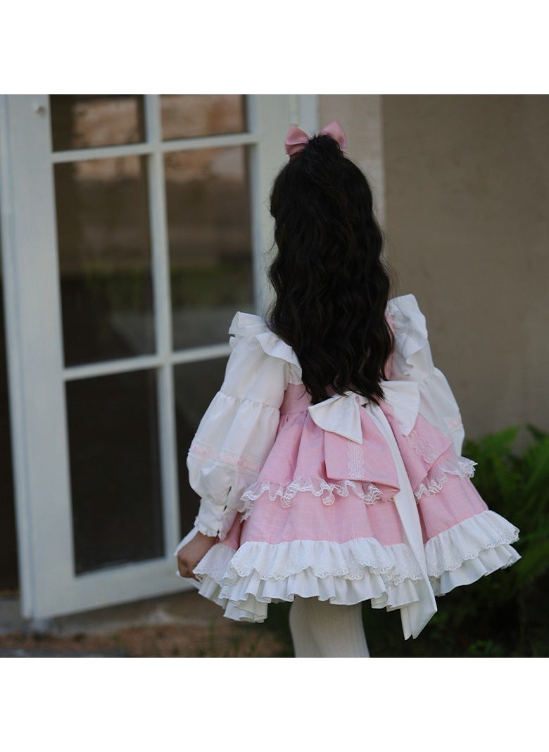 Girl's  Lolita Fluffy Long Sleeve Dress White/Pink