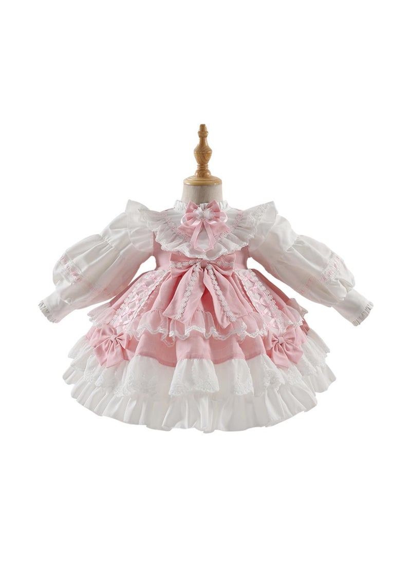 Girl's  Lolita Fluffy Long Sleeve Dress White/Pink