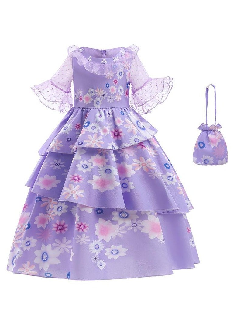 Children's Role Play Cosplay Costume Dress DJS54 dress + Bag Purple/White